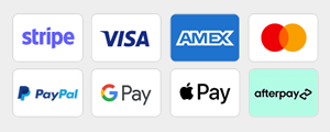 Pay, Your Way: Visa, Mastercard, Amex, Stripe, Paypal, Afterpay, Google Pay, Apple Pay